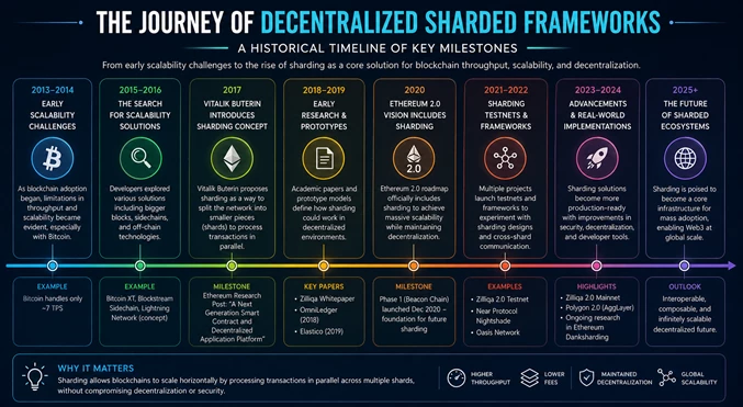A detailed historical timeline graphic illustrating key milestones in the development of the decentralized sharded framework. A detailed historical timeline graphic illustrating key milestones in the development of the decentralized sharded framework.
