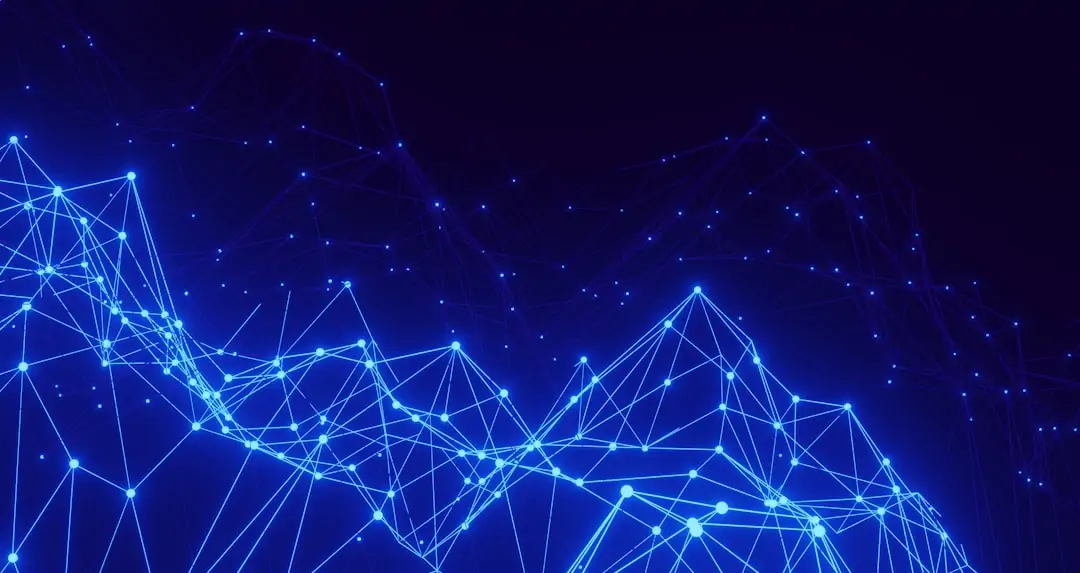 A professional analytical graph showing a upward trend line with a background of abstract blockchain network nodes A professional analytical graph showing a upward trend line with a background of abstract blockchain network nodes