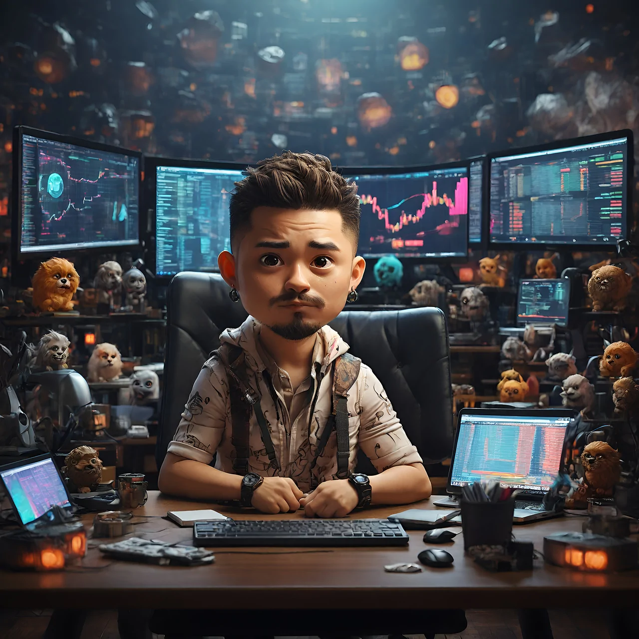 Professional trader analyzing candlestick charts on multiple monitors with crypto trading dashboard visible Professional trader analyzing candlestick charts on multiple monitors with crypto trading dashboard visible